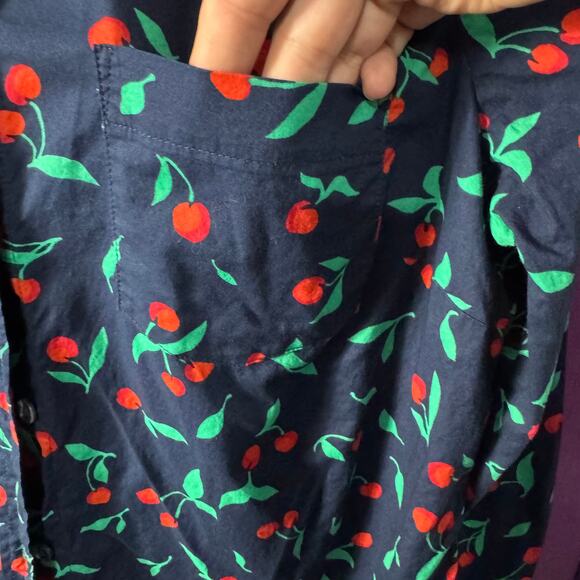 J.Crew Navy Cherry Print Button Down Shirt Long Sleeve Cotton Medium - Picture 7 of 9